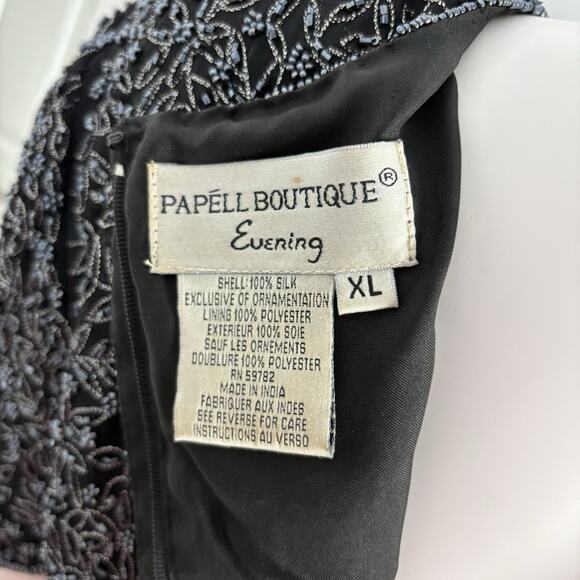 Vintage 80s Adrianna Papell Evening Black Silk Beaded Short Sleeve Top XL - Picture 3 of 5